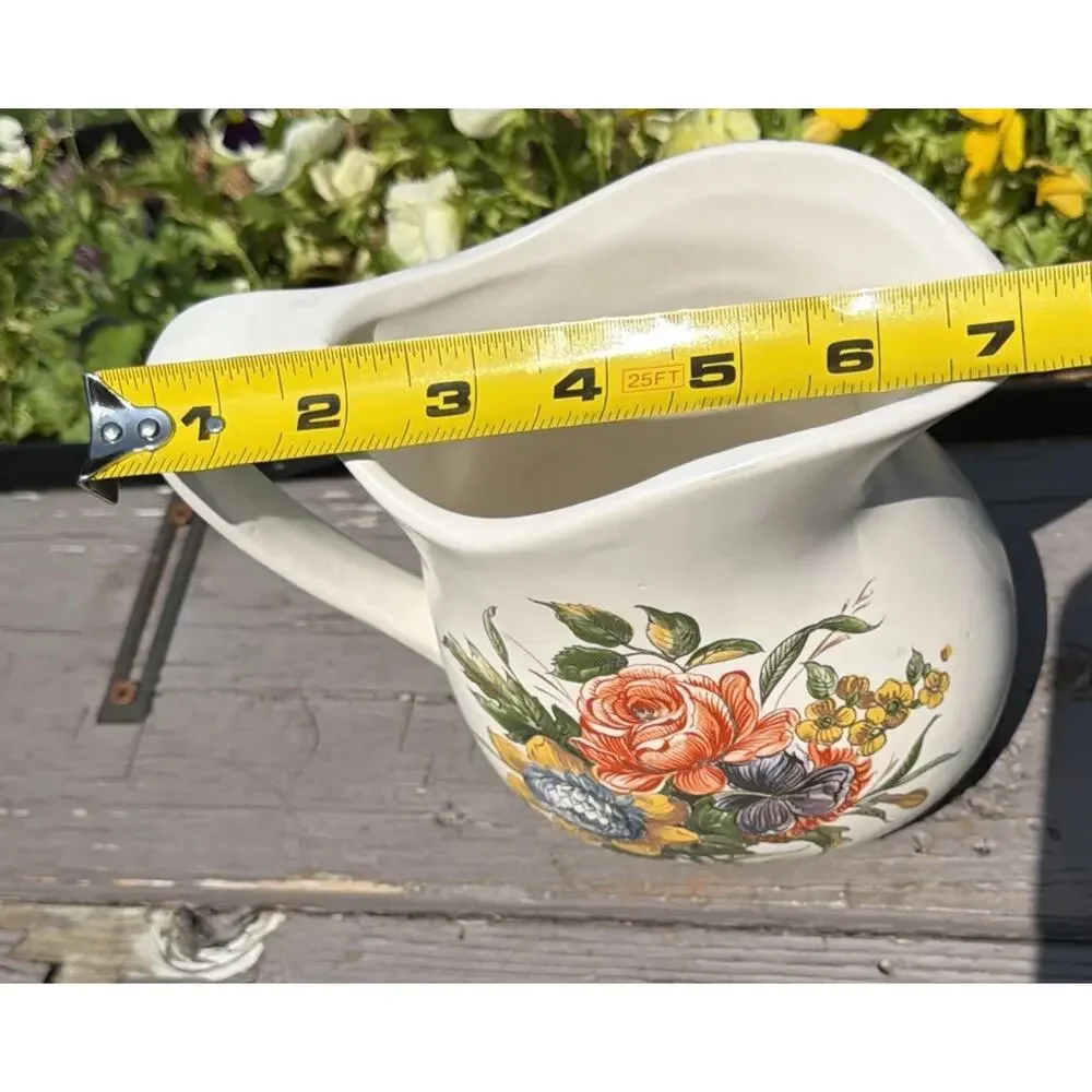 Vintage McCoy Pottery #365 USA 6.5 “ Floral Pitcher Hand Painted Farmhouse Decor